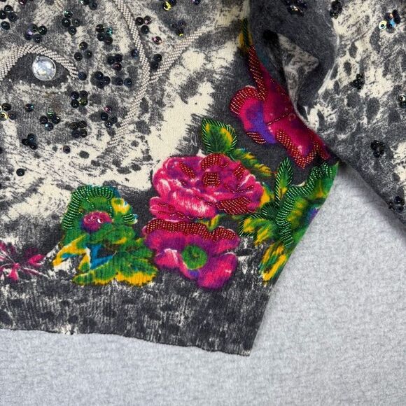 Erez Women's Medium Grey Lambs Wool Angora Hair Pullover Sweater Animal Print - Picture 9 of 9